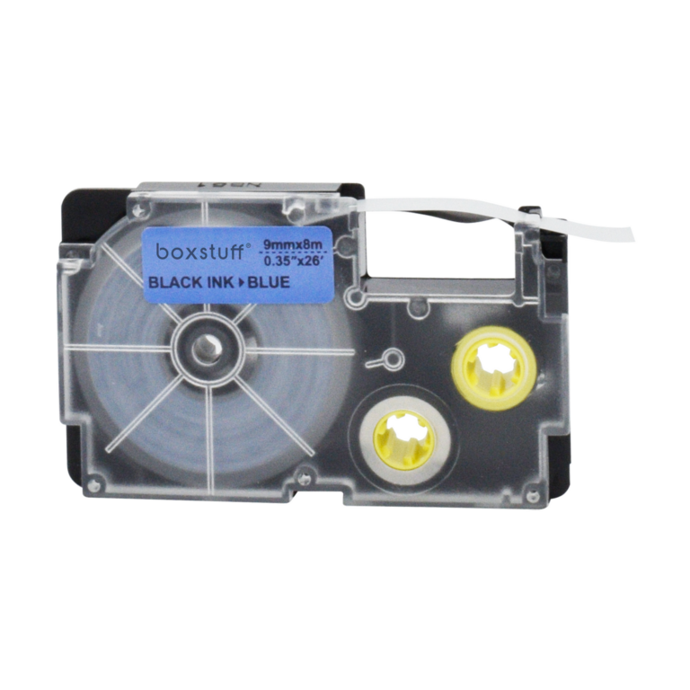 Casio XR-9BU compatibele tape - zwart op blauw - 9 mm x 8 m-1