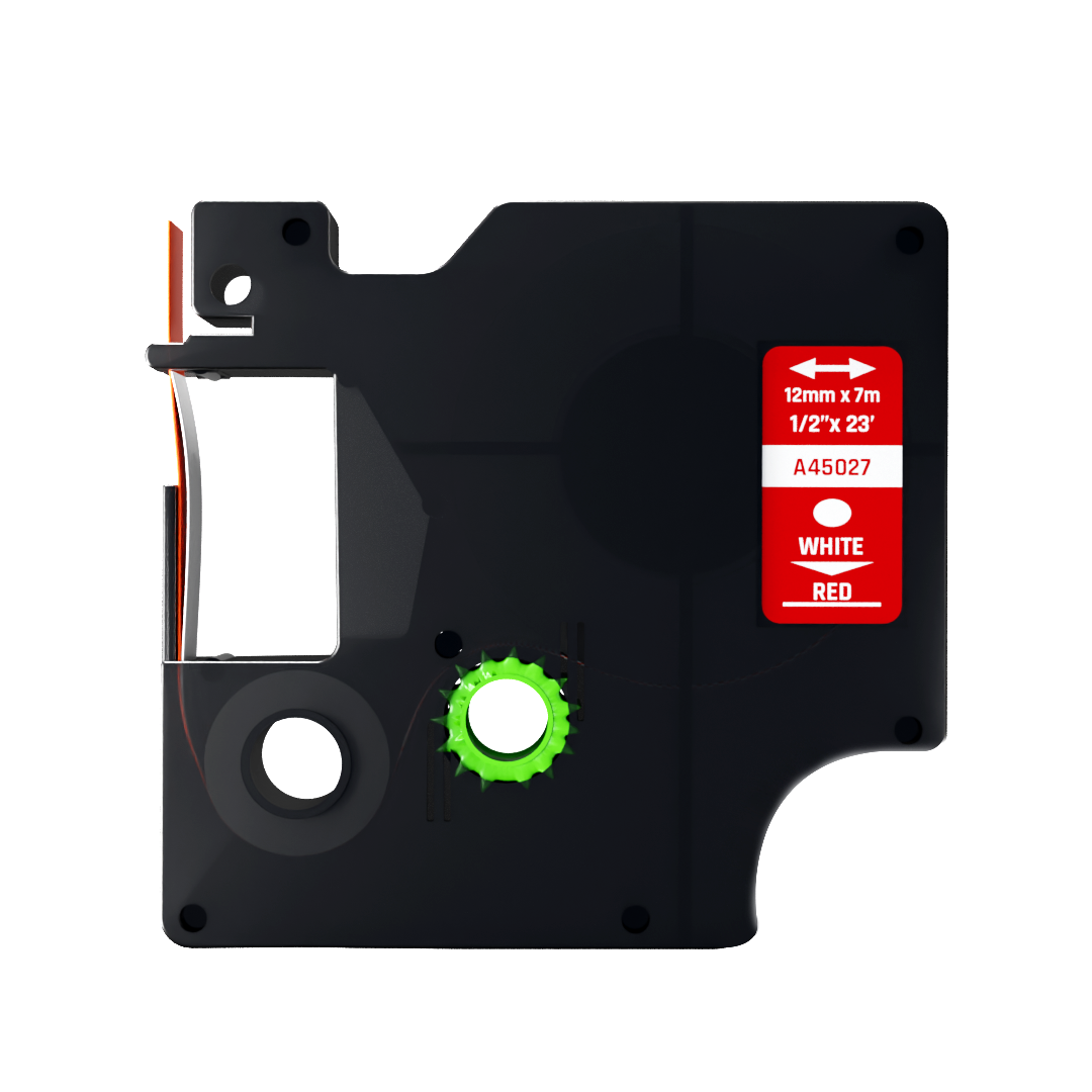 Dymo D1 compatibele 45027 tape - wit op rood - 12 mm x 7 m