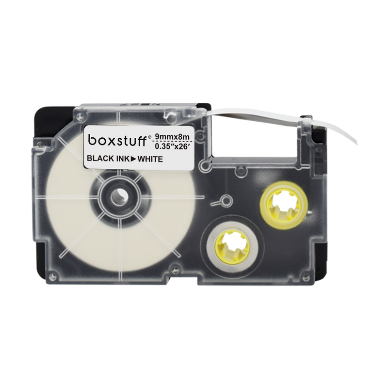Casio XR-9WE compatibele tape - zwart op wit - 9 mm x 8 m-1