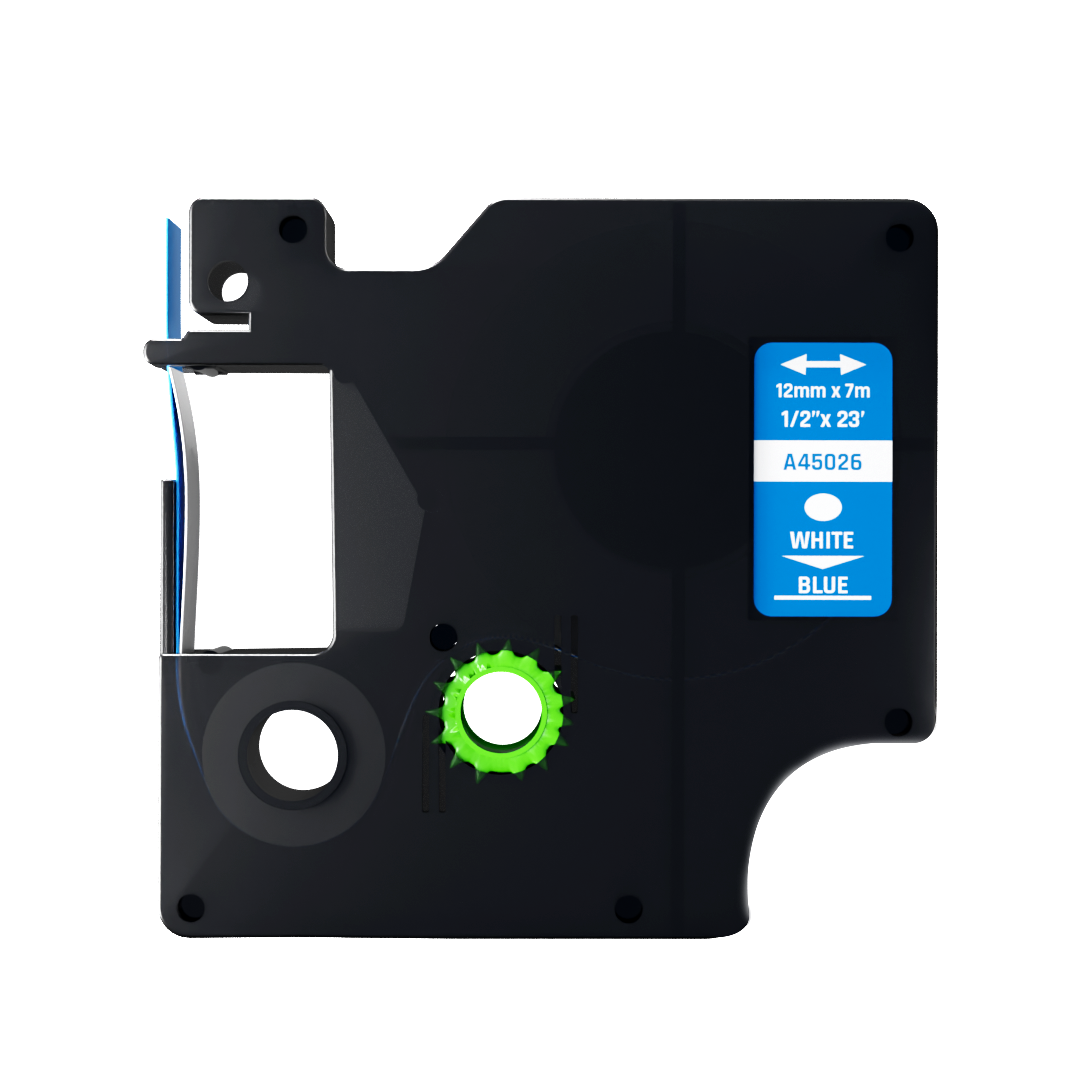 Dymo D1 compatibele 45026 tape - Wit op blauw - 12 mm x 7 m