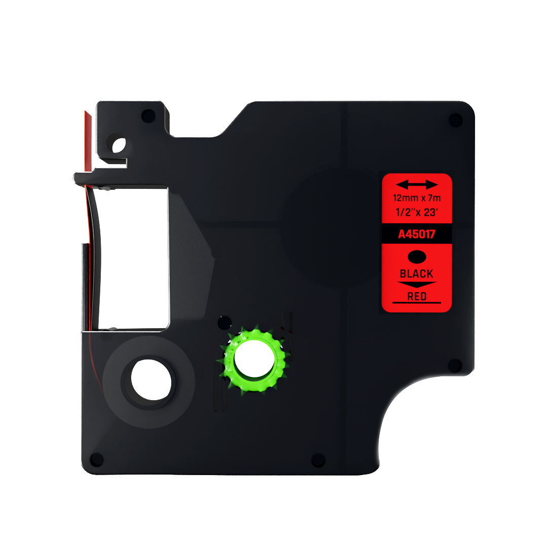 Dymo D1 compatibele 45017 tape - zwart op rood - 12 mm x 7 m