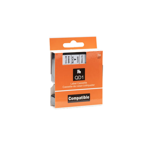 Dymo D1 compatibele 45010 tape - zwart op transparant - 12 mm x 7 m-2