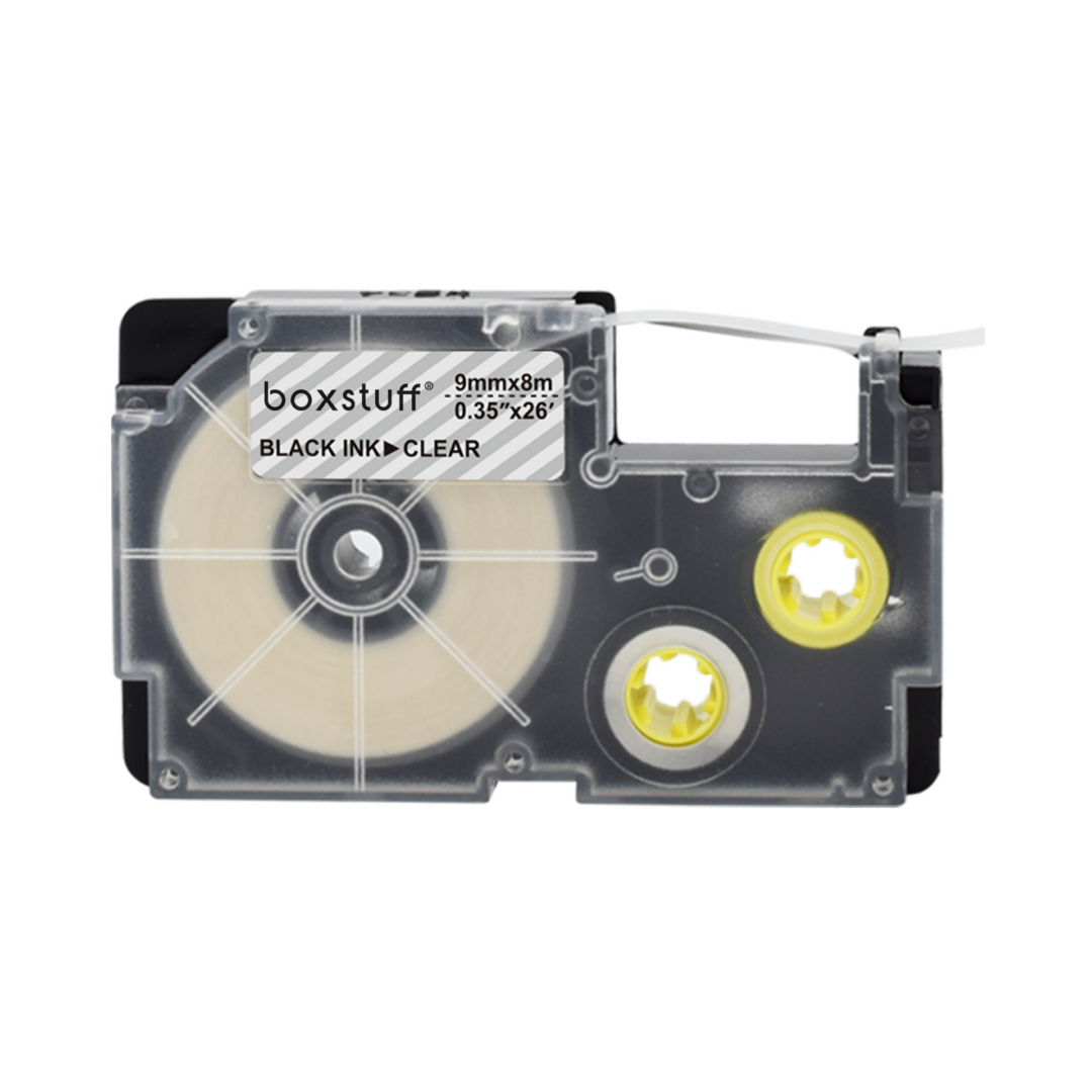 Casio XR-9X compatibele tape - zwart op transparant - 9 mm × 8 m