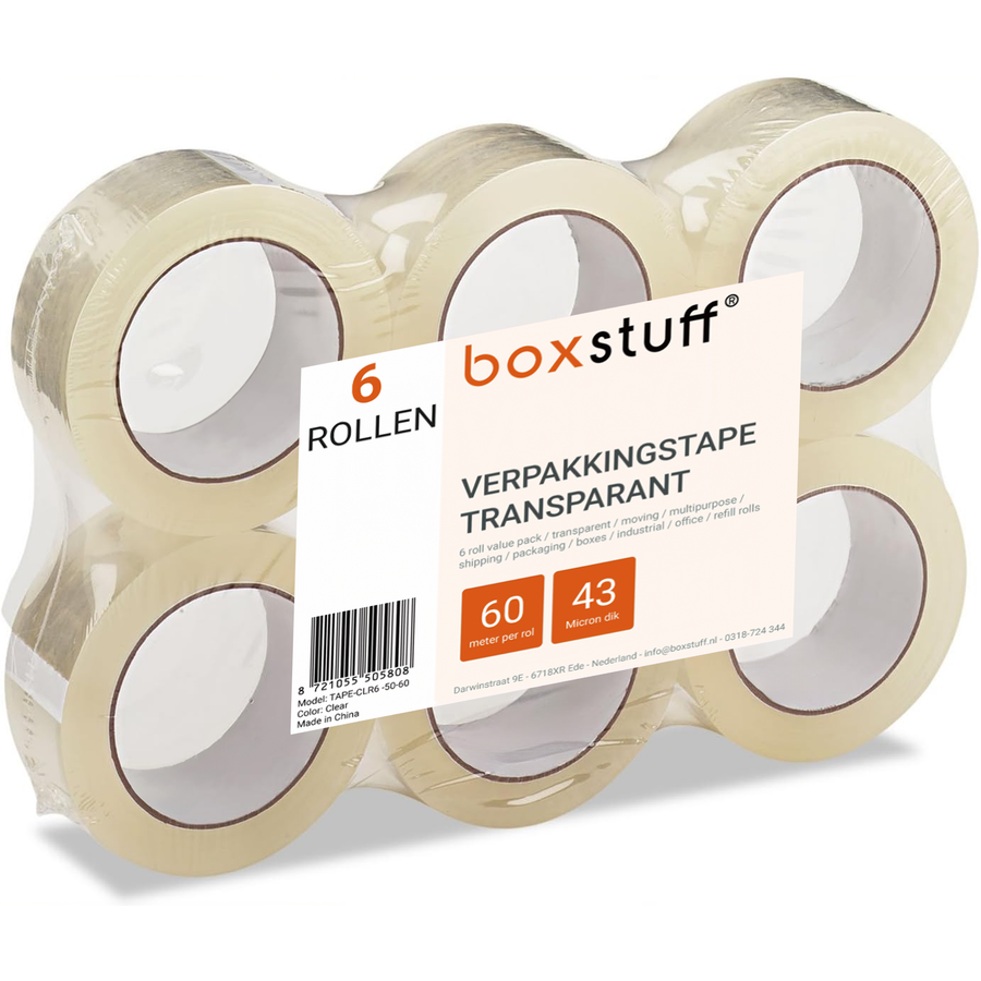 Verpakkingstape - PP acryl tape - 50 mm x 66 m - 6 rollen