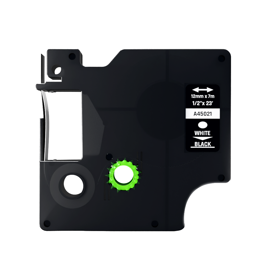 Dymo D1 compatibele 45021 tape - wit op zwart - 12 mm x 7 m