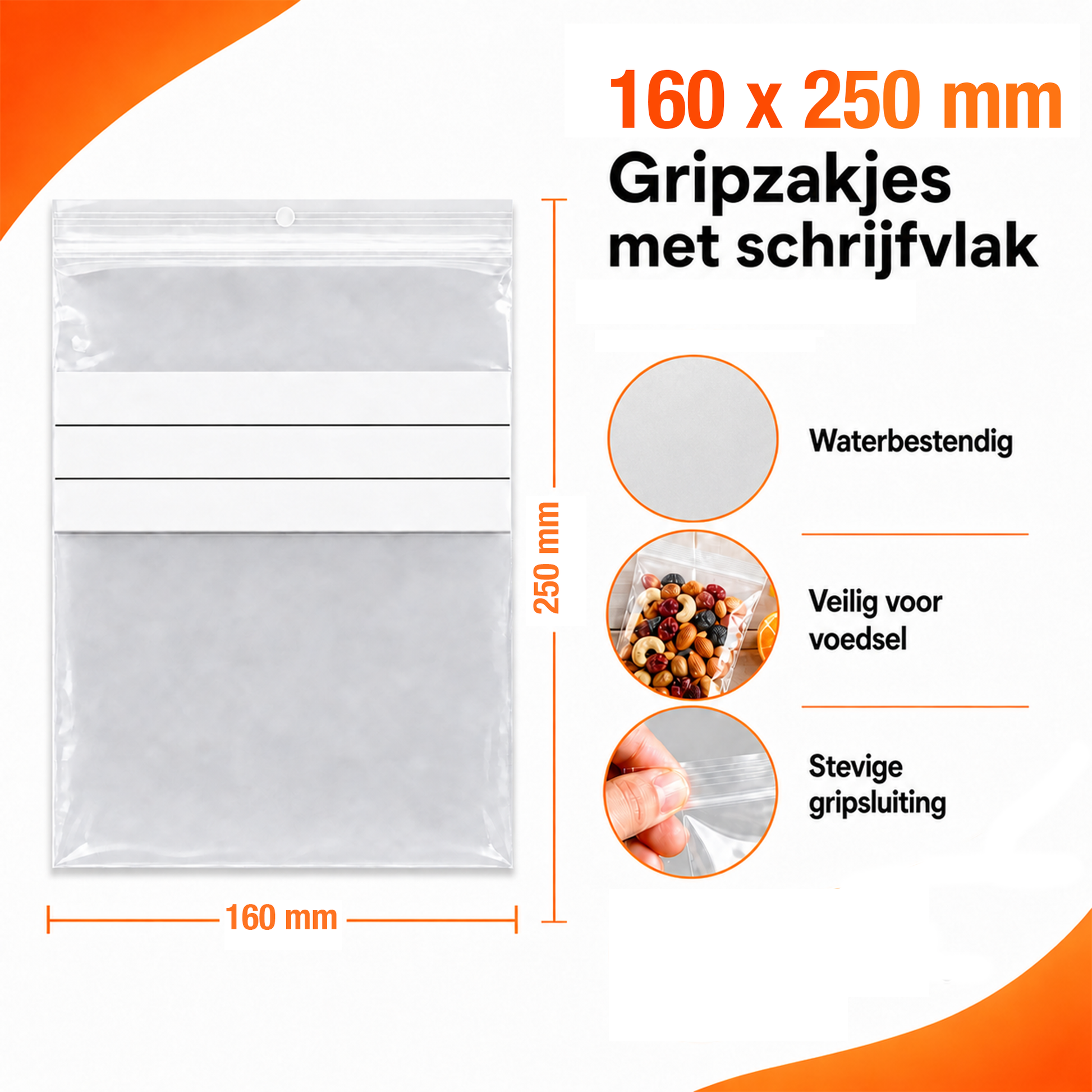 Gripzakjes met schrijfvlak 160 x 250 mm - Transparant - 100 stuks-2