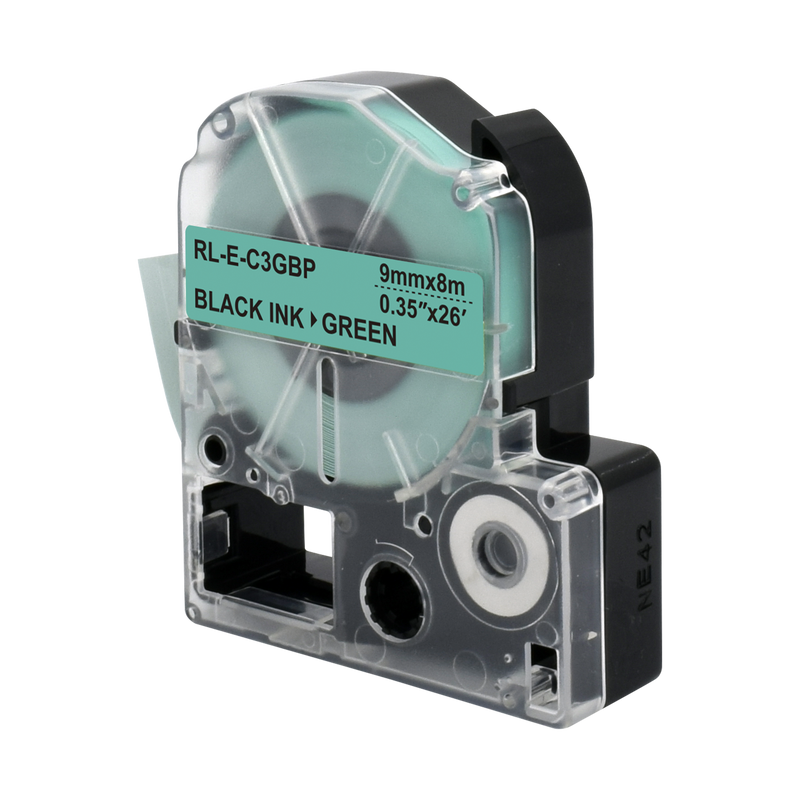 Epson LC-3GBP compatibele tape - zwart op groen - 9mm x 8m-1