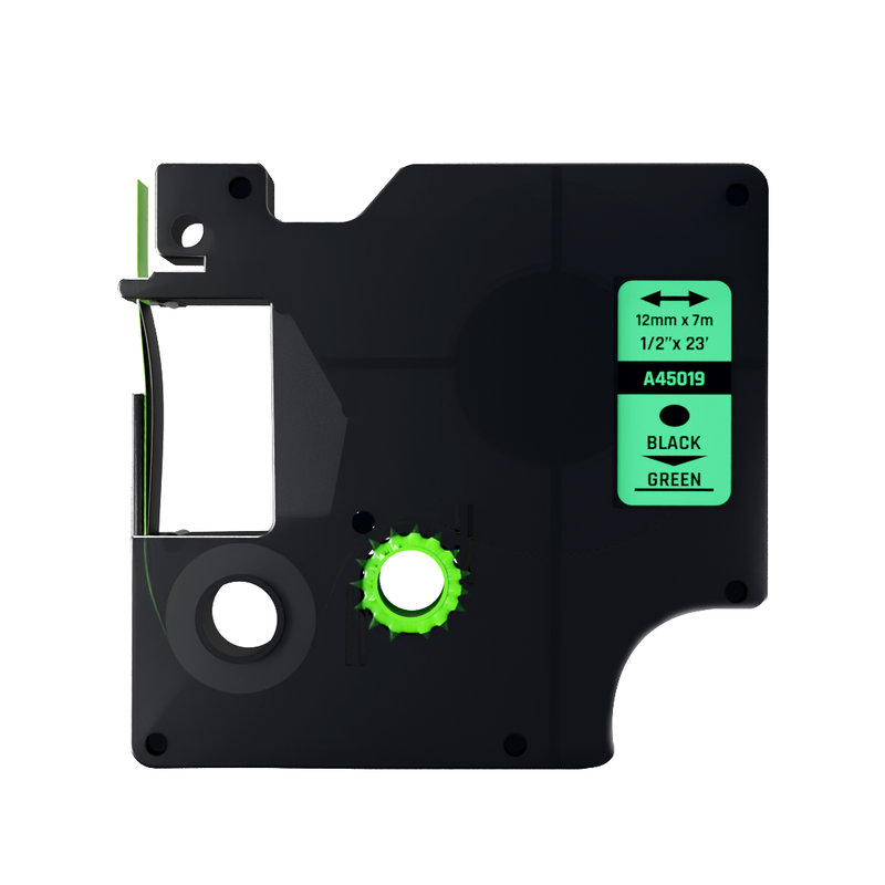 Dymo D1 compatibele 45019 tape - zwart op groen - 12 mm x 7 m-1