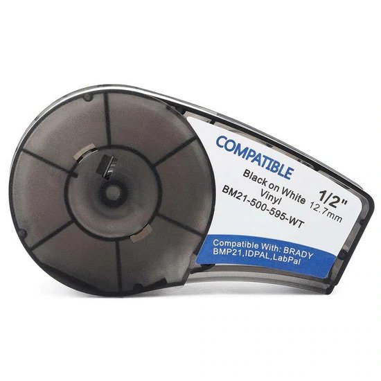 Brady M21-500-595-WT compatibele vinyl tape - zwart op wit - 12,7 mm x 6,40 m