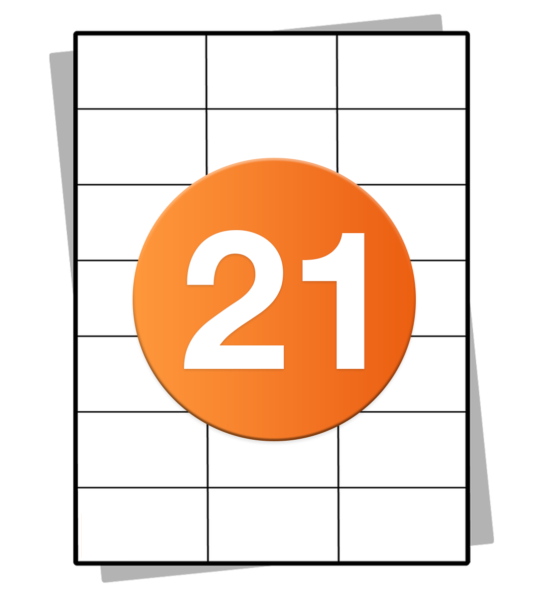 A4 stickervellen - 21 per vel - 70 mm x 42,2 mm