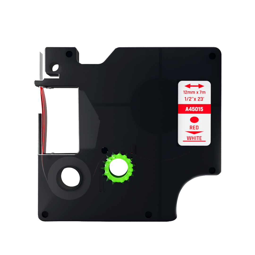 Dymo D1 compatibele 45015 tape - rood op wit - 12 mm x 7 m