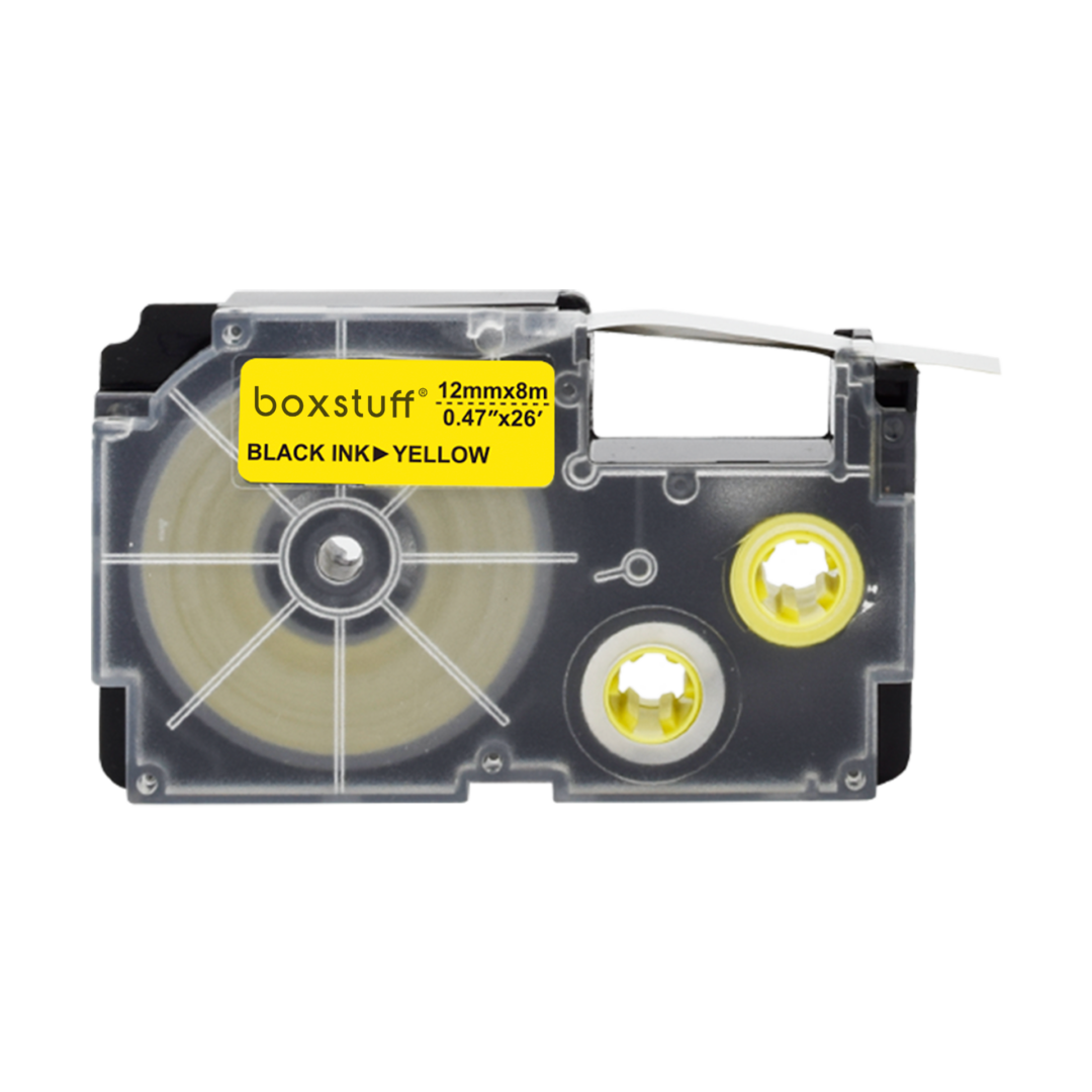 Casio XR-12YW compatibele tape - zwart op geel - 12 mm x 8 m