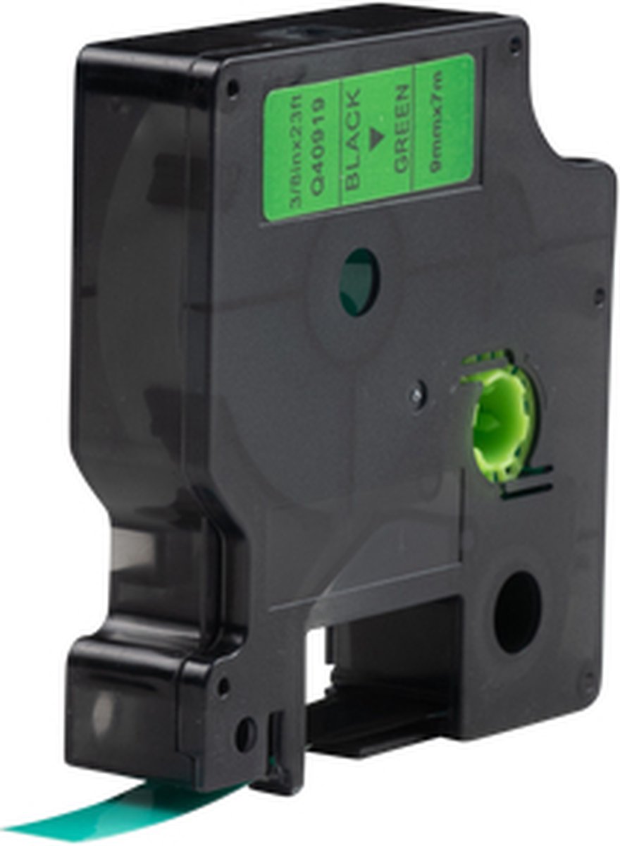 Dymo D1 compatibele 40919 tape - zwart op groen - 9 mm x 7 m