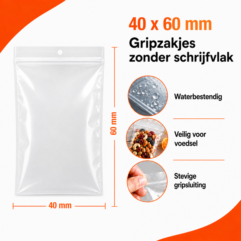 Gripzakjes 40 x 60 mm - Transparant - 100 stuks-2