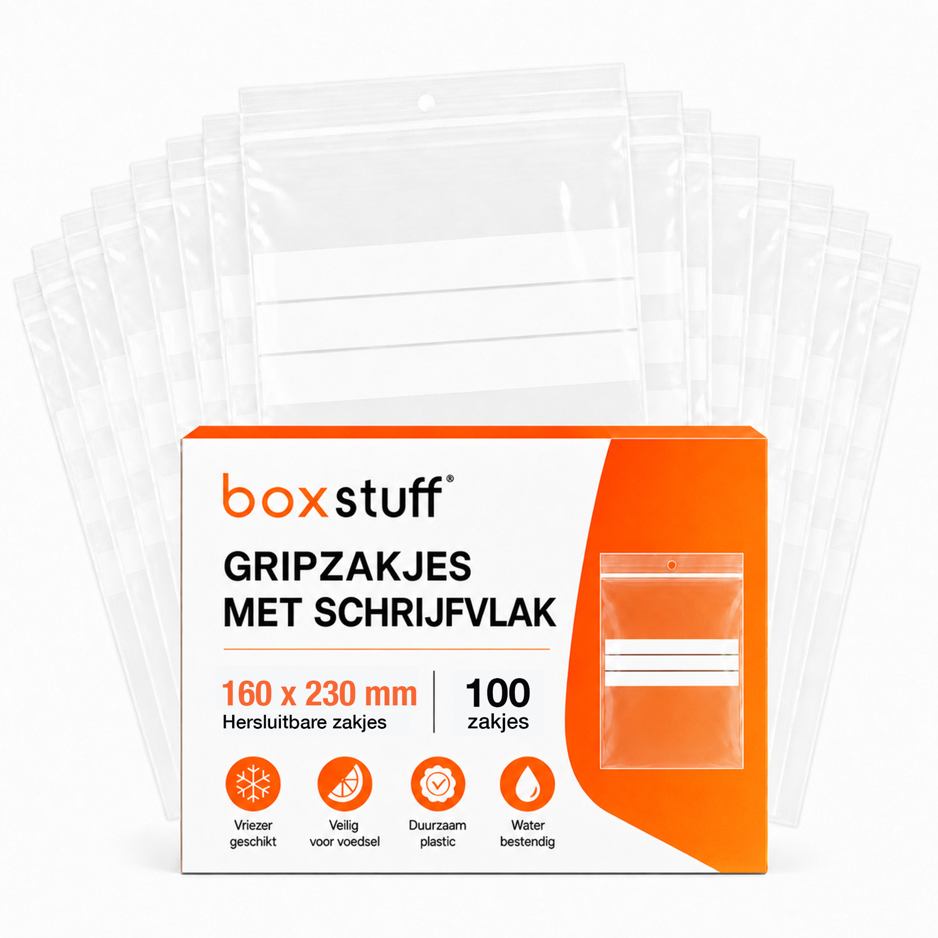 Gripzakjes met schrijfvlak 160 x 230 mm - Transparant - 100 stuks