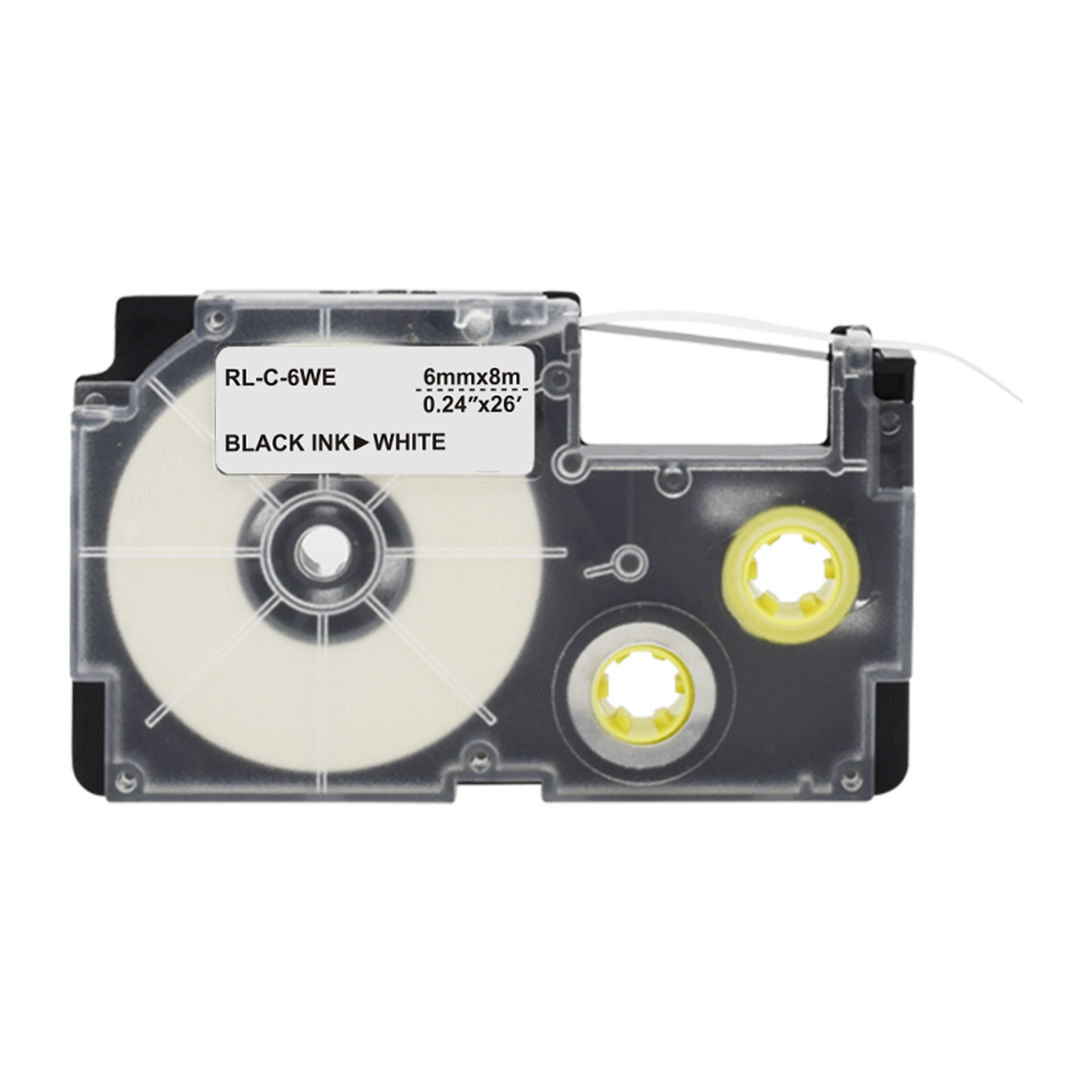 Casio XR-6WE compatibele tape - zwart op wit - 6mm x 8m