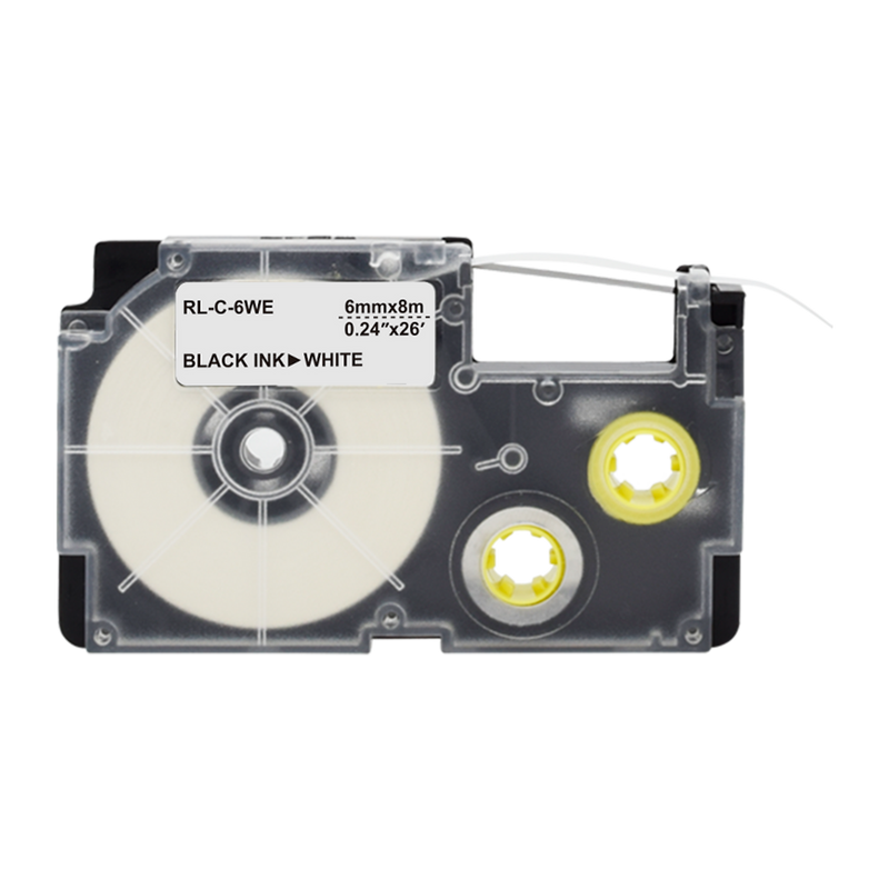 Casio XR-6WE compatibele tape - zwart op wit - 6mm x 8m-1