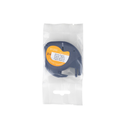 Dymo compatible Letratag 91200 (S0721510) tape, zwart op wit (papier), 12 mm x 4 m