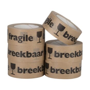 Papieren Tape 'Breekbaar Fragile', 50 mm x 50 meter - 6 rollen.